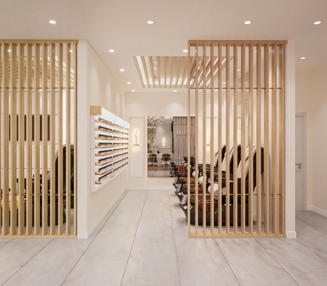Entry with wood-slat detailing