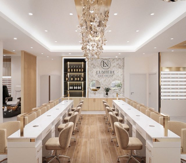 Manicure bar with cream seating